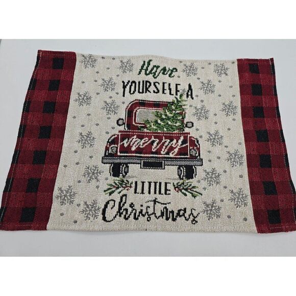 Set Of 3 Christmas-Themed Placemats With Red Truck & Buffalo Plaid Design - Picture 2 of 9